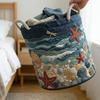 Boho Quilted Laundry Baskets, Fabric Floral Storage Hamper with Handle, Vintage Clothes Storage Basket for Nursery Laundry Room