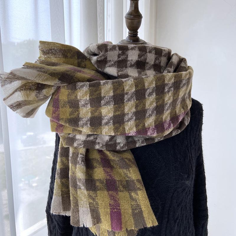 Scarf Women's Winter New Imitation Cashmere Thousand Birds Plaid Scarf Thickened Versatile Warm Shawl