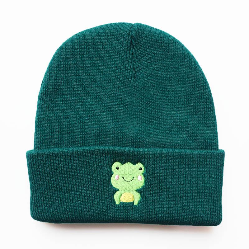Hip-hop cute frog cartoon warm hat for male and female students Frog Embroidered knitted hat, woolen hat, warm for outdoor sports