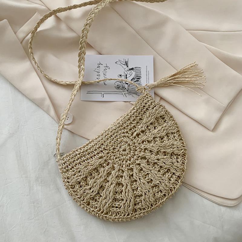 Yogodlns Тканые сумки через плечо в форме полумесяца, богемная соломенная сумка на плечо ручной работы, кошелек