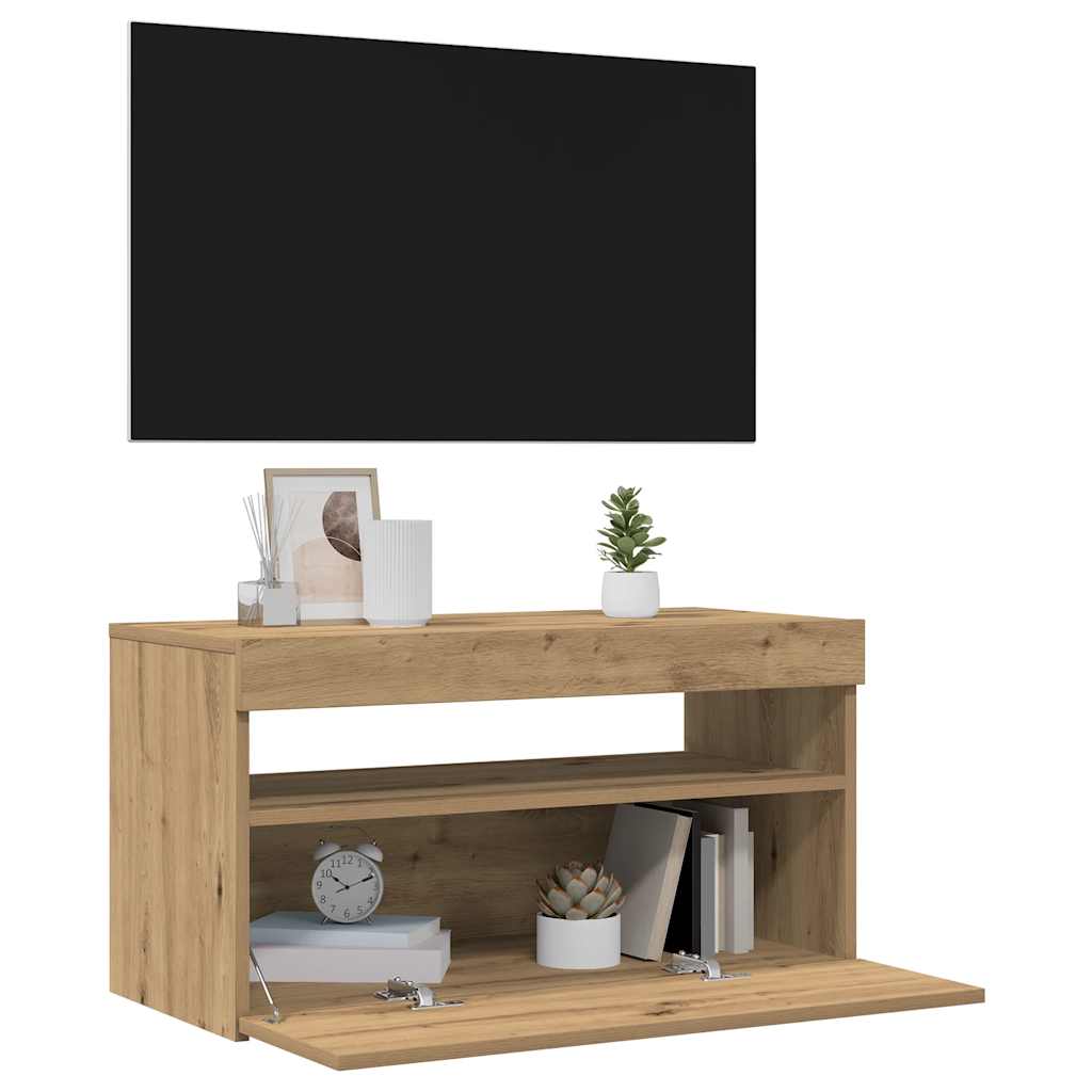 Vidaxl Szafki Tv Z Led, 2 Szt., Dąb Artisan, Materiał Drewnopochodny