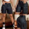 Rose Beauty A  Y2K Street Casual Flap Pocket Seam Detail Bermuda PU Leather Cargo Wide Leg Shorts