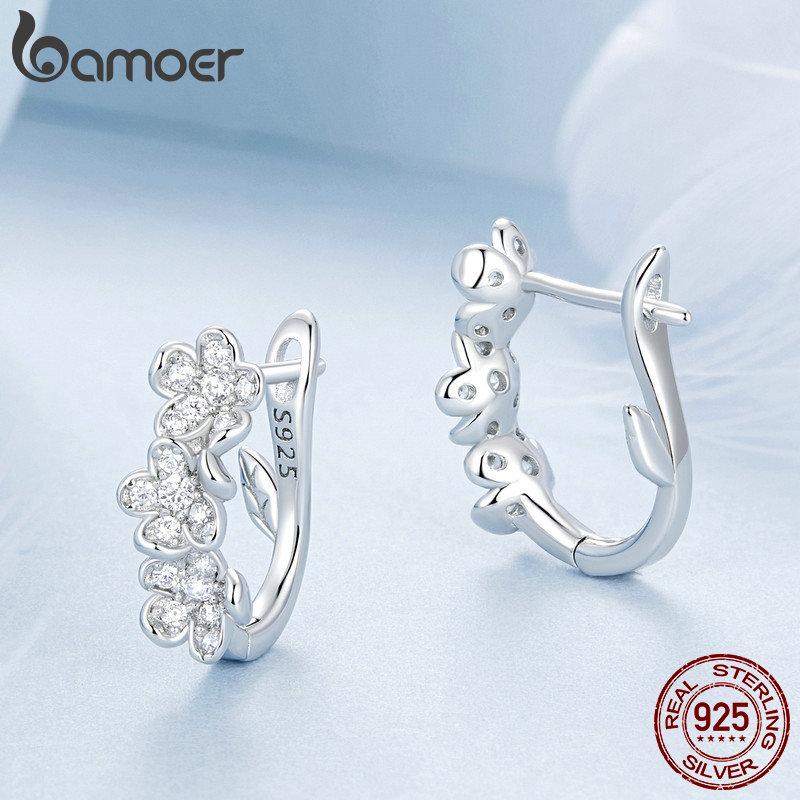 Женские серьги-кольца Bamoer из стерлингового серебра 925 пробы с цирконием AAA, блестящие серьги-капли с цирконием Pendientes, изысканные ювелирные изделия, подарок