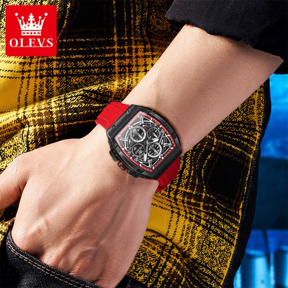 Men's Watches Hollowed Quartz Wristwatch Silicone Strap Tonneau Large Dial Design Waterproof Luminous Watch