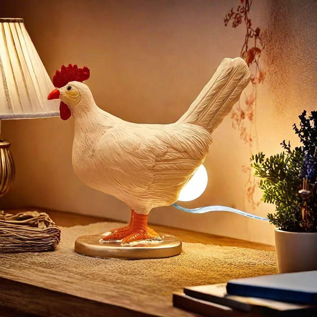 Creative Resin Handicrafts, Realistic White Egg-laying Chicken Night Lamp Head, Novel Bedroom Home Decoration, American Style