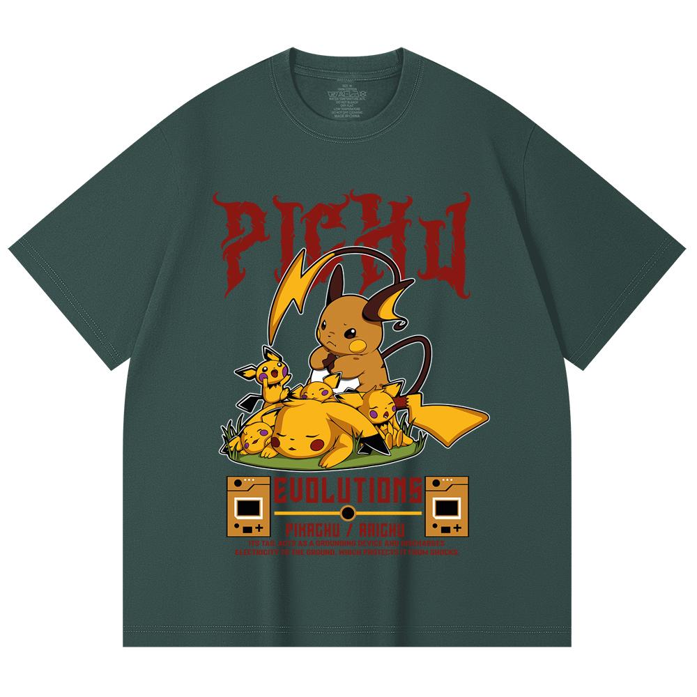 230 Gsm 100% Cotton Pokemon V18 Pikachu Evolutions Print Unisex Heavy Cotton T Shirt