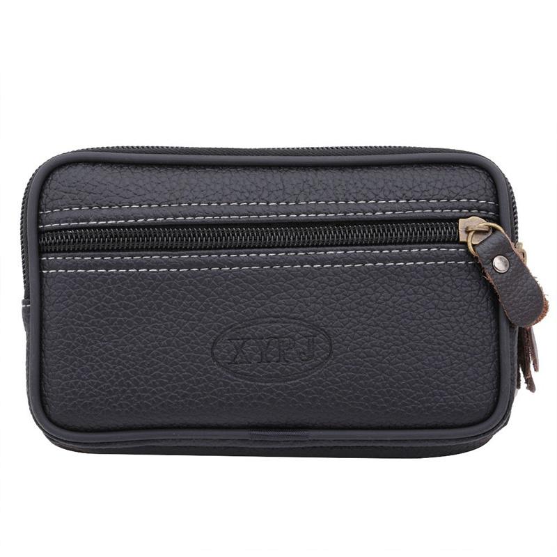 Men's Pocket Money Waist Bag Hip Bag Mobile Phone Case Small Bag Sports Bag Mobile Phone Bag Large Space Zipper Leather Belt Bag