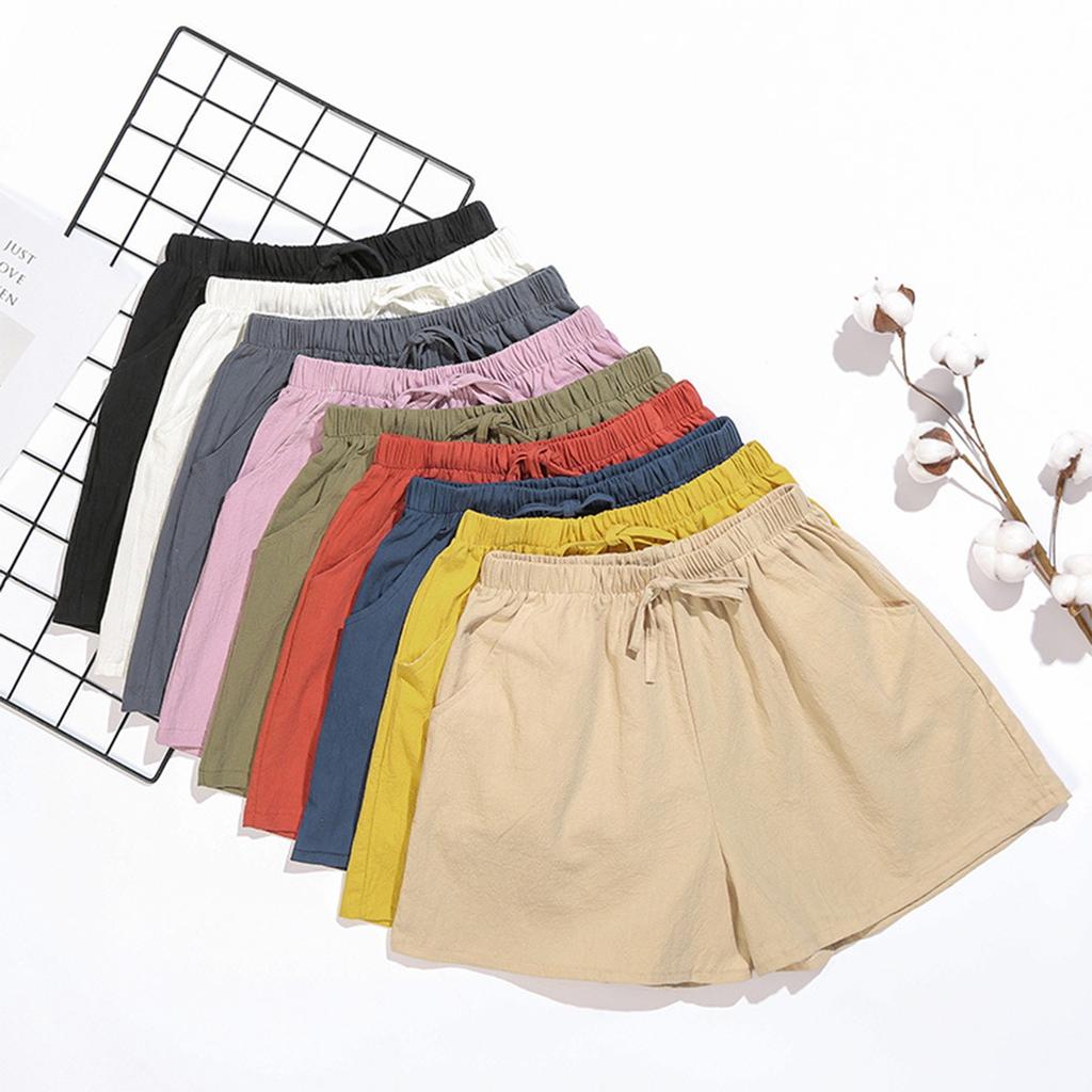 Casual Shorts High Waisted Cotton Hemp Straight Leg Wide Leg Pants