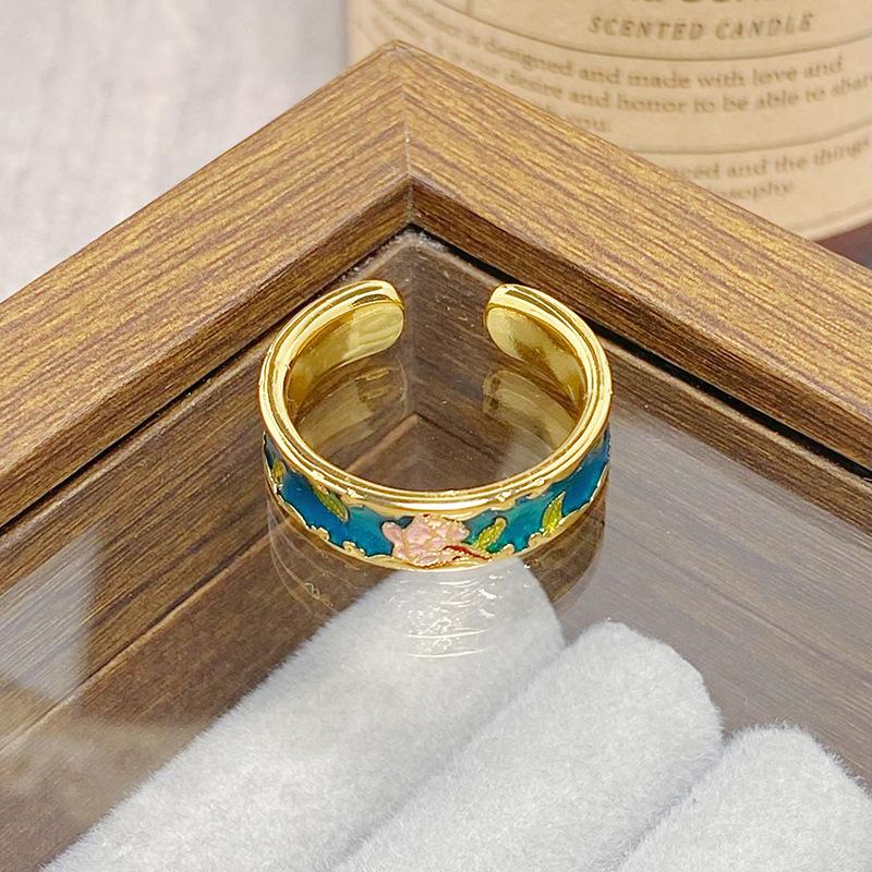 Средневековое Винтажное Цветное Эмалированное Цветок Бабочка Открывающийся Кольцо Женское Ретро Нишевое Высококлассное Легкая Роскошь Кольцо