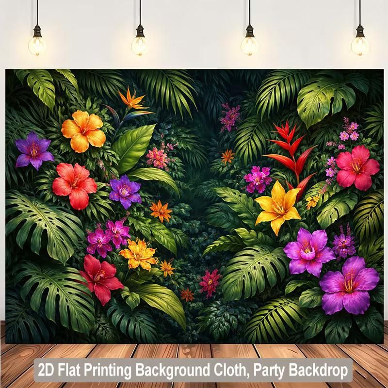 2D Tropical Hibiscus Jungle Backdrop for Luau, Hawaiian & Summer Party Photography