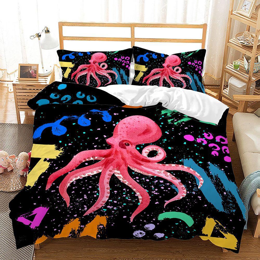 Octopus Pattern Bedding Set HD Digital Printing Marine Animal Duvet Cover 2/3 Pieces EU135 * 200 Child Room Soft Machine Washable Home Decoration
