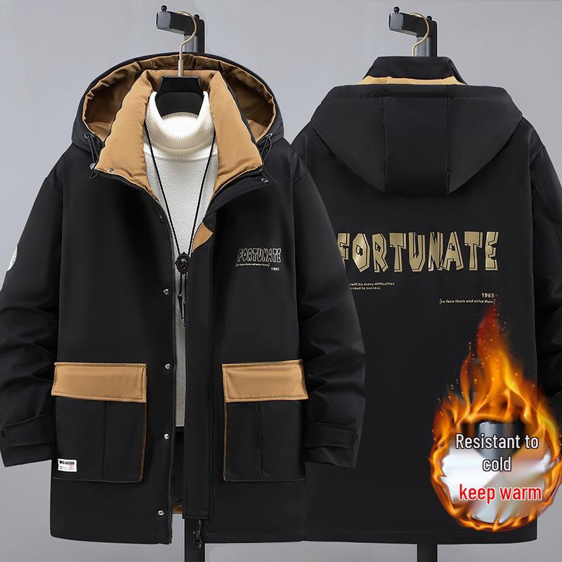 Мужская хлопковая куртка большого размера средней длины со съемным капюшоном, ветрозащитная, пэчворк, корейский стиль.