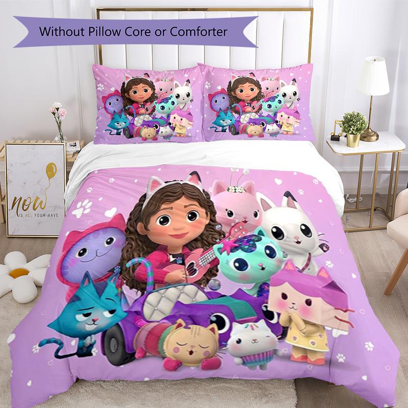 3pcs Gabby’s Dollhouse Bedding Set Duvet Cover Closure Includes 1 Duvet Cover & 2 Pillowcases, Soft and Comfortable for All Seasons.