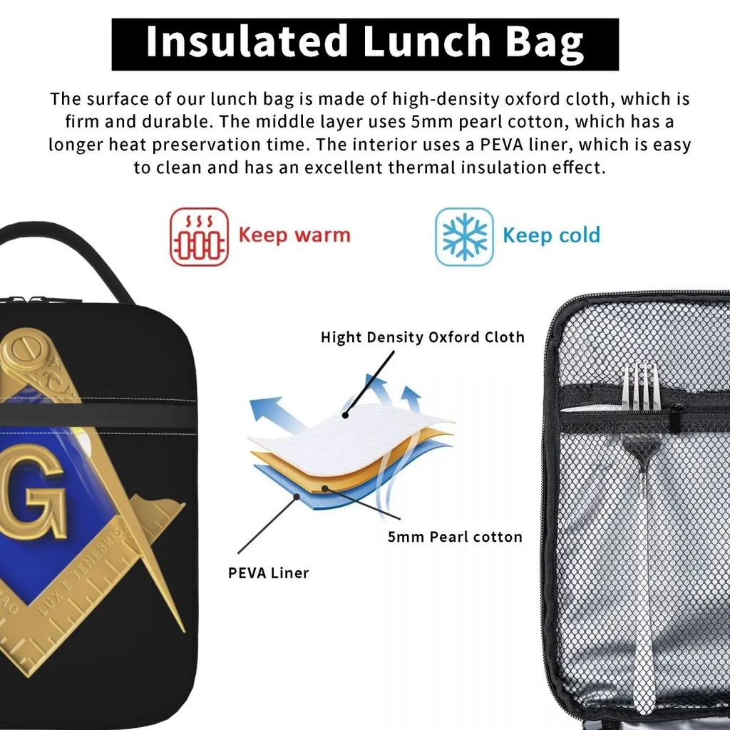 Пользовательские Золотой квадратный компас масонский франкмасонский ланч-бокс для мужчин и женщин охладитель теплые изолированные ланч-боксы для школьников