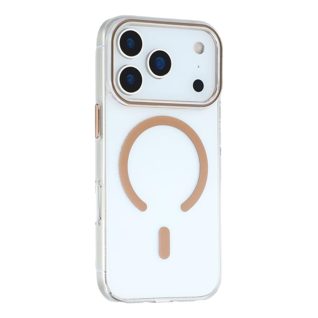 For iPhone 17 Pro Max Magnetic Case Clear PC Phone Back Cover with Metal Buttons