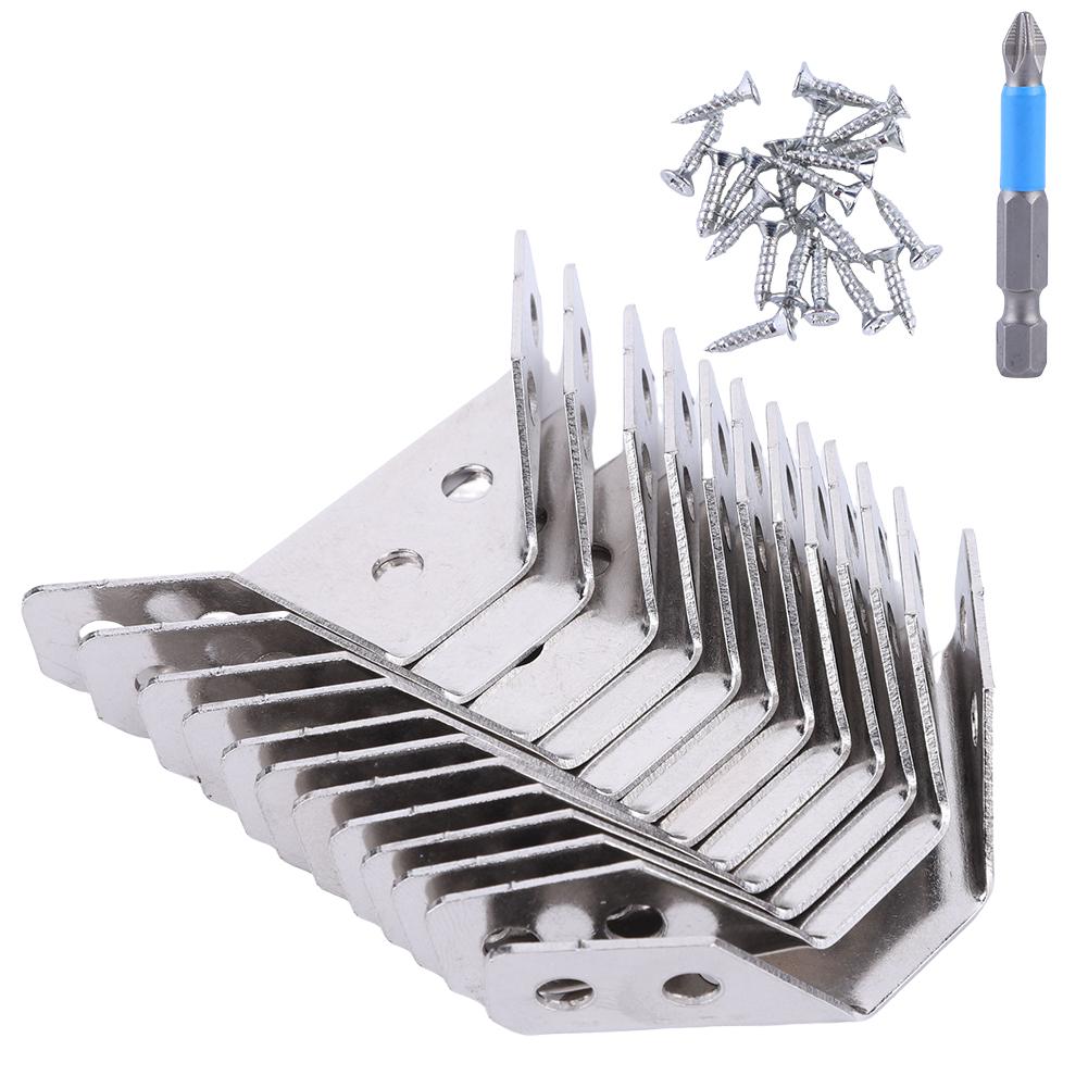 12 PCS Universal Furniture Corner Connectors Stainless Steel Corner Brace for Wood Furniture Drawer Cabinet Table and Chair