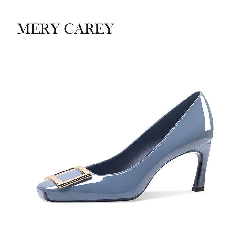 Роскошные кожаные туфли на высоком каблуке для женщин 2024 года, новые летние туфли-лодочки с квадратным носком и французским темпераментом для офиса, телесные туфли для девочек