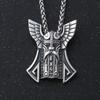 Stainless Steel Nordic Odin Pendant - Viking Rune Amulet Necklace with Warrior Shield Design (Pirate Mythology Jewelry)