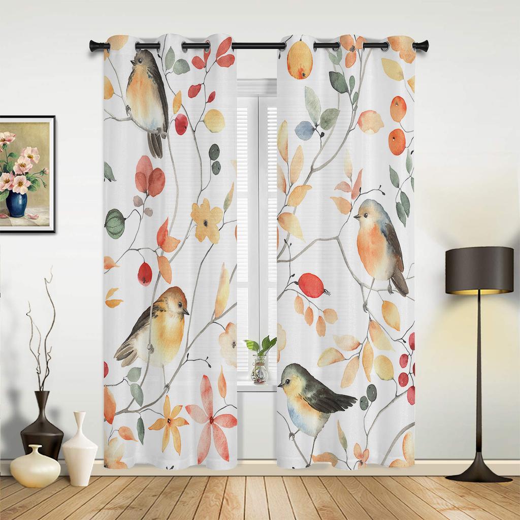 Осенние птицы, цветы, ветки деревьев, современные оконные шторы для гостиной, спальни, кухонные шторы, шторы