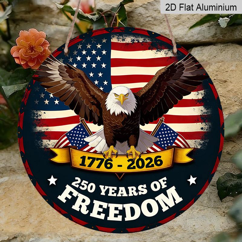 2D Flat 1pc Aluminum Independence Day-Themed Soaring Eagle Wall Decor 7.87 inches x 7.87 inches Patriotic Decor Suitable for hanging on front doors