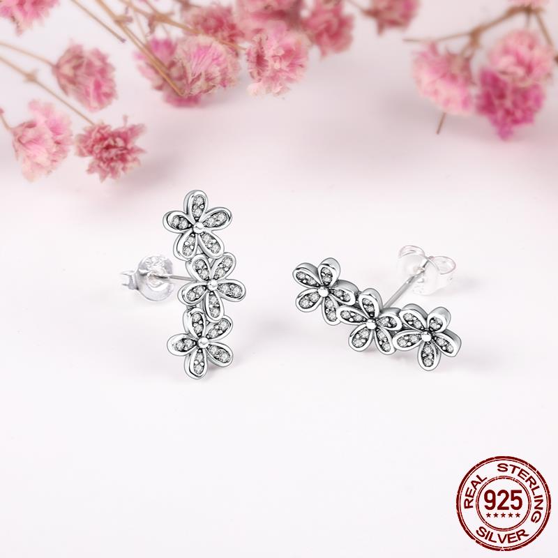 Женские серьги-гвоздики из серебра 925 пробы с кубическим цирконом в форме сердца, круглые серьги-гвоздики с цветком ромашки для женщин, оригинальные модные ювелирные изделия 925 пробы