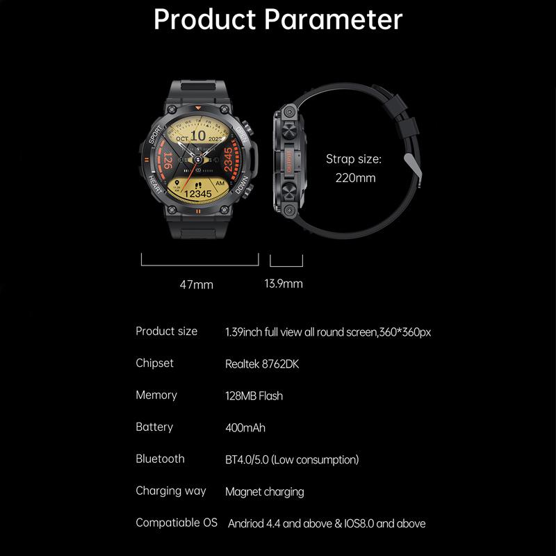 1,39-дюймовые мужские умные часы с Bluetooth и вызовом, спортивные фитнес-трекеры с монитором сердца, умные часы для Android IOS, 400 мАч