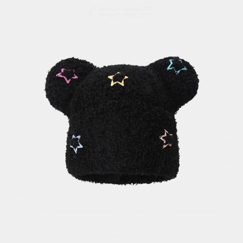 Новая зимняя шапка-пуловер в корейском стиле с милым медведем, утолщенная вязаная шапка для женщин, мягкая теплая вязаная шапка, чтобы показать маленькое лицо