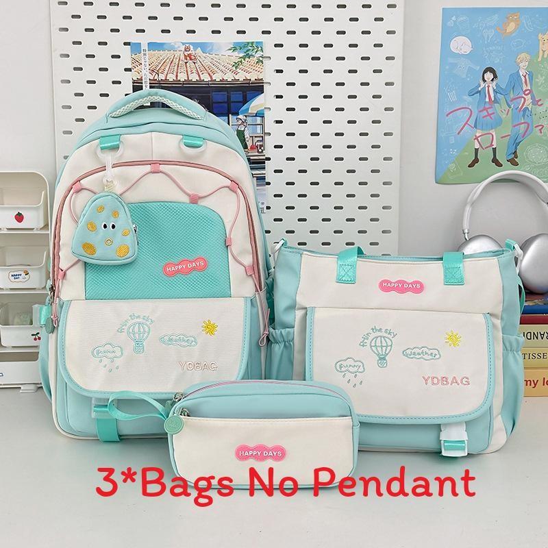 Letter Embroidery Cartoon Student Lightweigh Backpack Three Piece For Use School