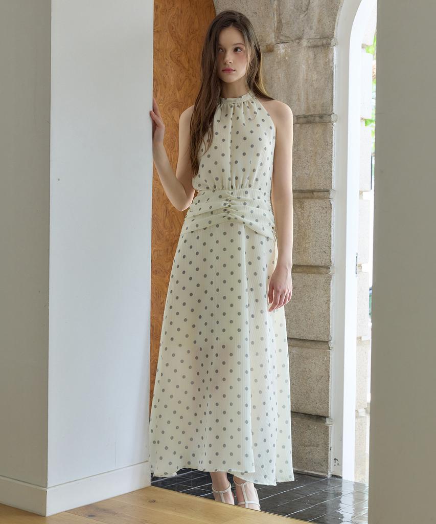 Julie And Kara 26Hs Love By You Marina Dot Halter Dress Cream Resort Look Vacation Look