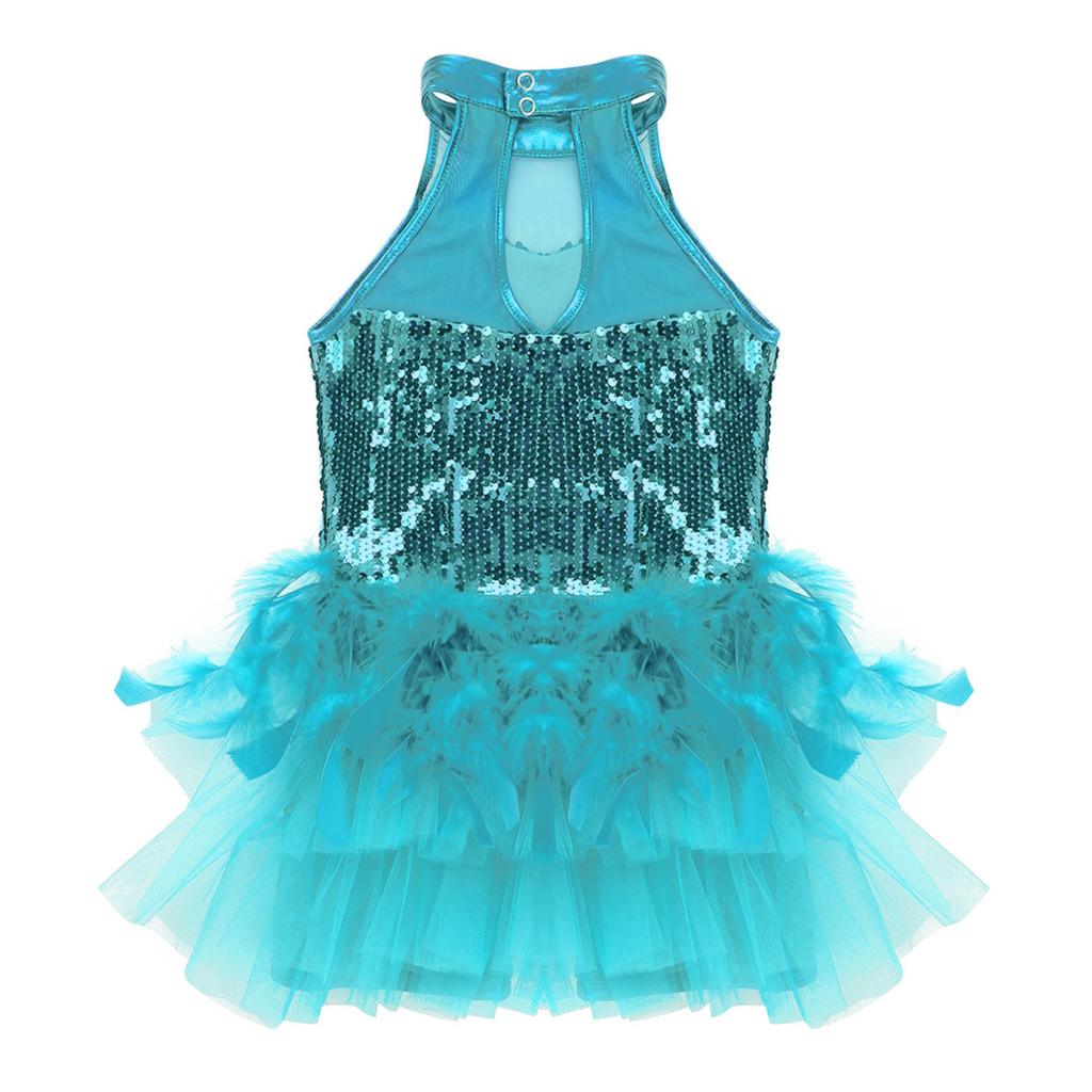 Children Girls Jazz Latin Dance Costume Sleeveless Sequins Stage Performance Costume Ballet Dance Wear