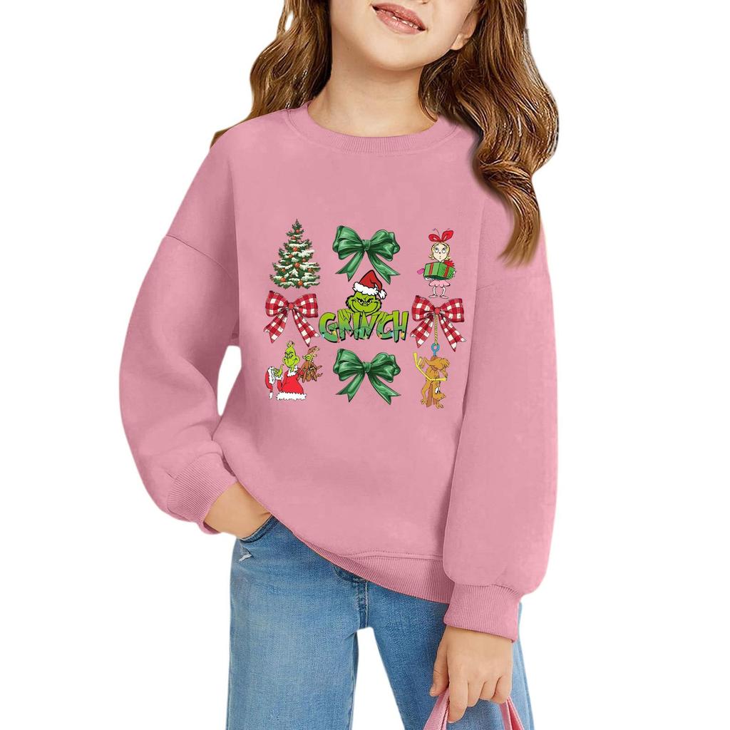 Рождественские пуловеры с круглым вырезом для девочек, детские топы с принтом