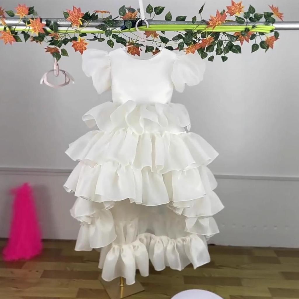 Girls' White Puffy Princess Dress - Flower Girl Wedding Long Gown