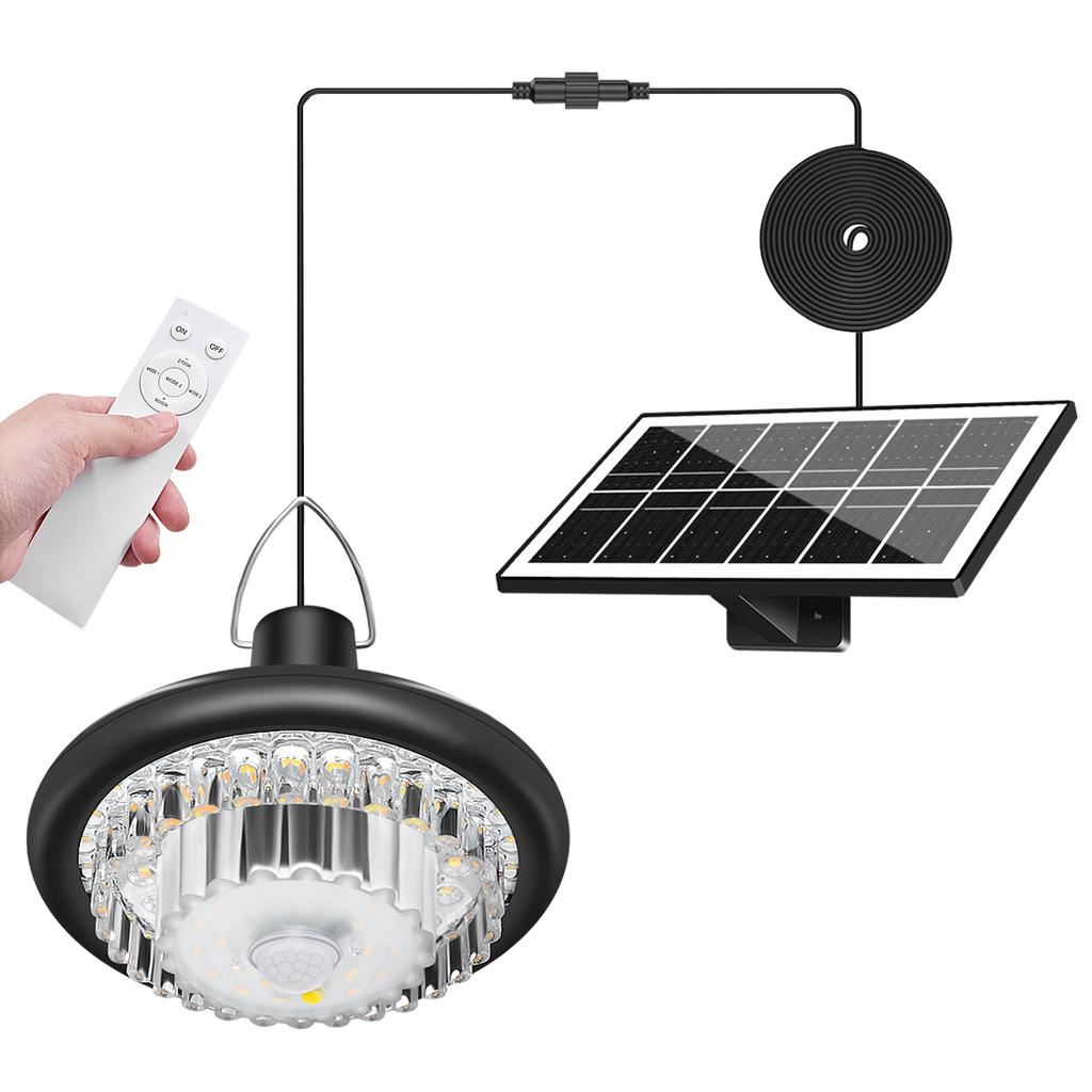 Solar Shed Light Indoor Outdoor with Motion Sensor Solar Pendant Light 5 Mode Timers Waterproof Gazebo Garage Shop Barn Home