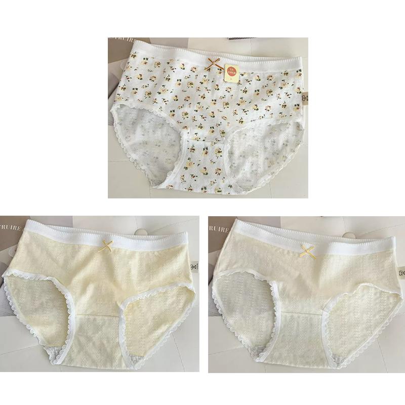 3 шт. Хлопковые женские трусики с цветочным принтом, подростковое нижнее белье средней посадки, модные трусики для девочек, дышащие трусики, студенческое мягкое нижнее белье