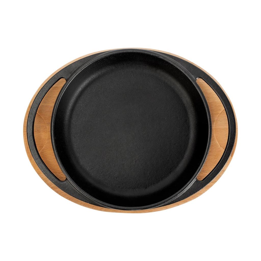 Lava Круглая чугунная сковорода. Двойная ручка, с диаметром деревянной тарелки. Ø 20см.