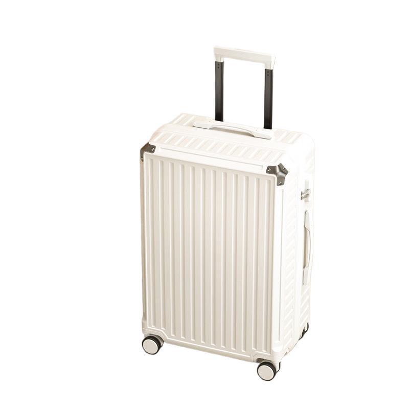 Large Capacity Aluminum Frame Carry-on Suitcase with Password Lock - Durable Leather Luggage for Men and Women