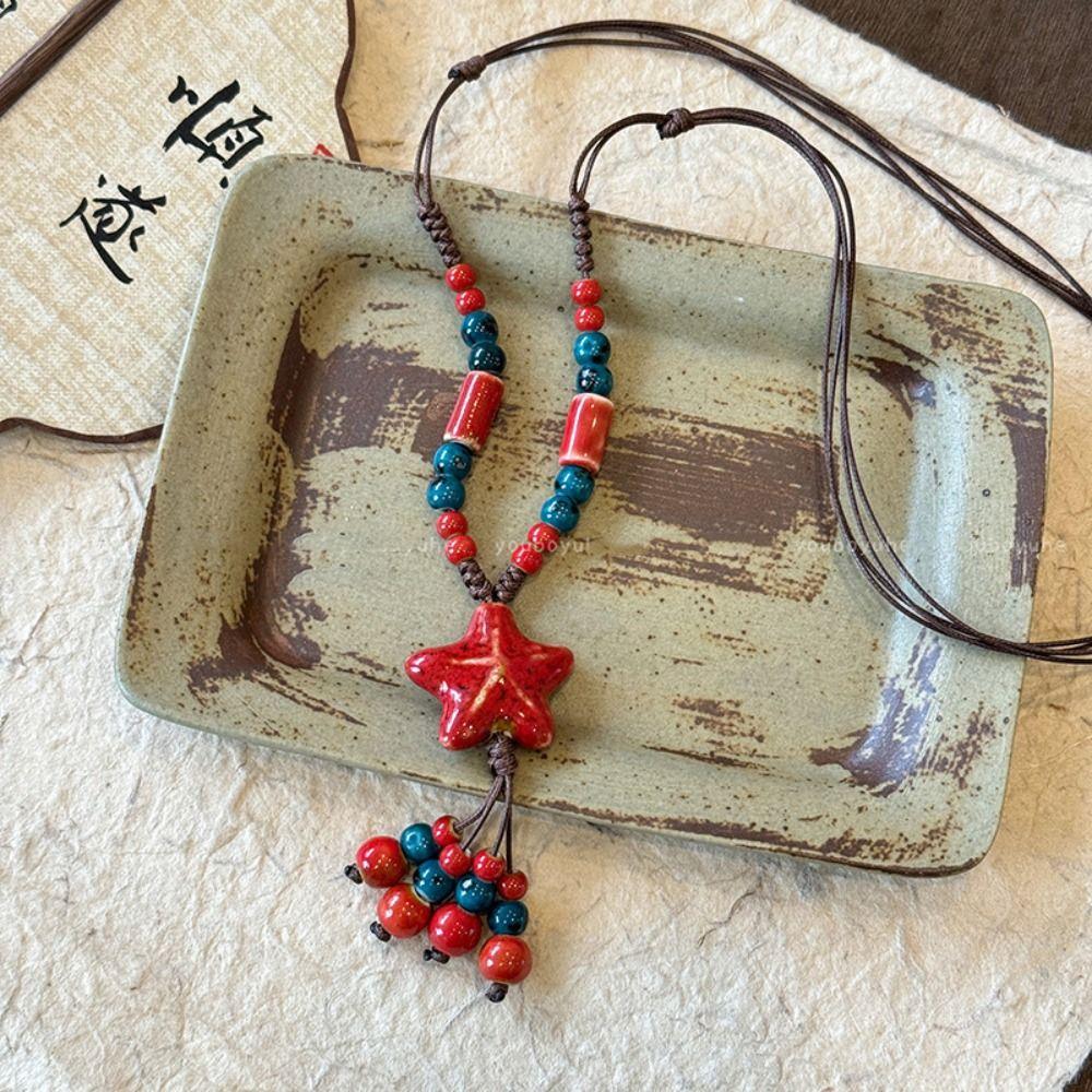 Tassel Ethnic Style Necklace Colorful Beads Bohemian Style Necklace Long Sweater Chain  Girls Gifts