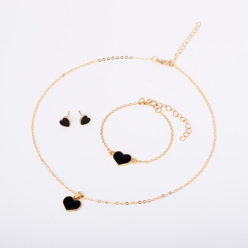 Elegance Style Butterfly Jewelry Set Minimalist Dripping Oil Heart Necklace Ring Set Artistic Design Creative
