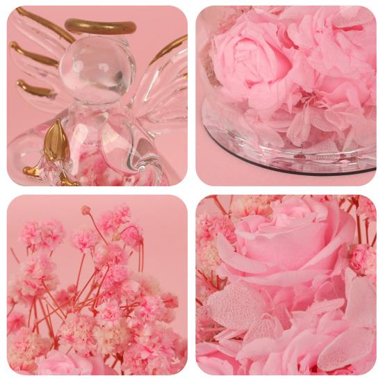 Preserved Rose Decoration Preserved Flowers In Glass Angel Figurine Clear Guardian Angel Keepsake Gift for Women Mom Wife Birthday Wedding Anniversary