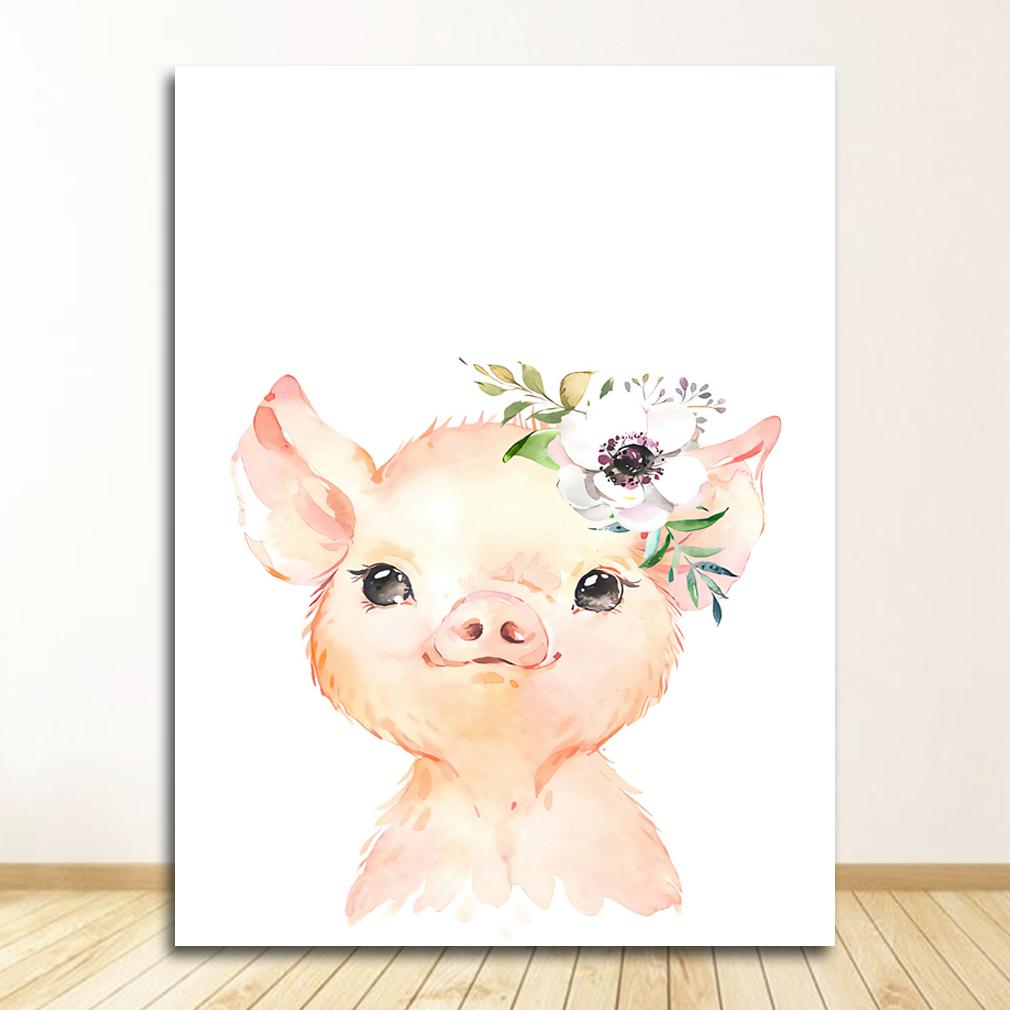 Плакаты на скандинавскую тему и принты, настенная живопись на холсте, настенные картины для детской комнаты, декор для детской комнаты, милый олень, зебра, лев, кролик, свинья, цветок