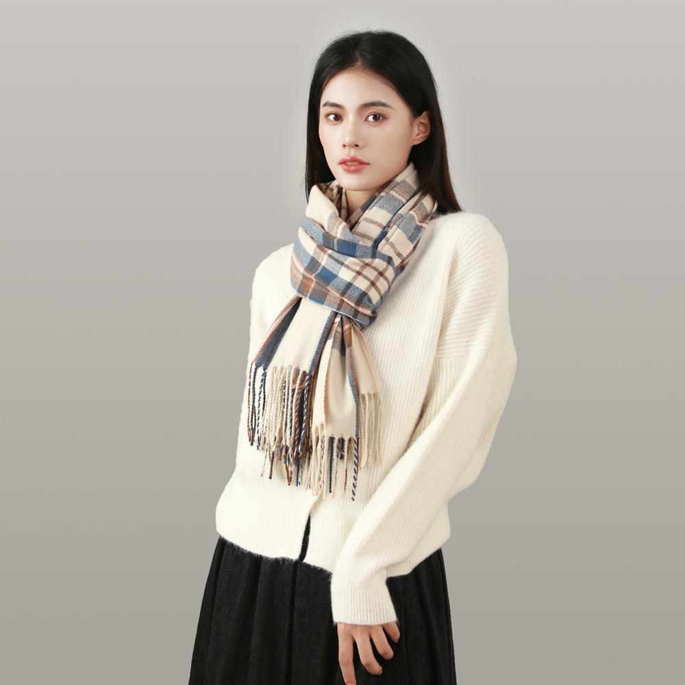 Plaid Long Scarf Winter Warm Cashmere Women Pashmina Foulard Bandana Scarves Female Luxury Tassel Shawl Wraps 2022 New