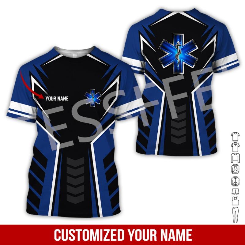 Индивидуальное имя Косплей EMS EMT Медицинский фельдшер Работник Татуировка 3DPrint Лето Harajuku Уличная одежда Короткие рукава Повседневные футболки X4