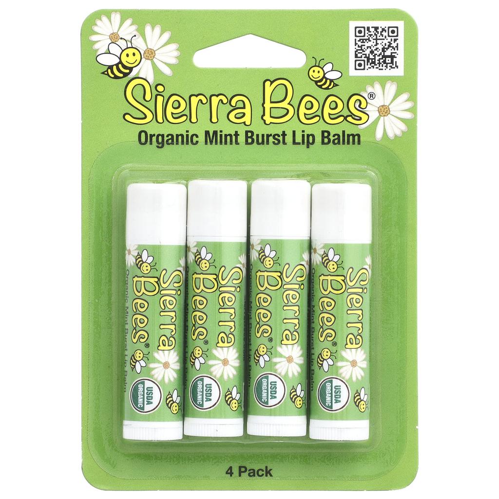 Sierra Bees Органический бальзам для губ, Mint Burst, 4 упаковки, 0,15 унции (4,25 г) каждый
