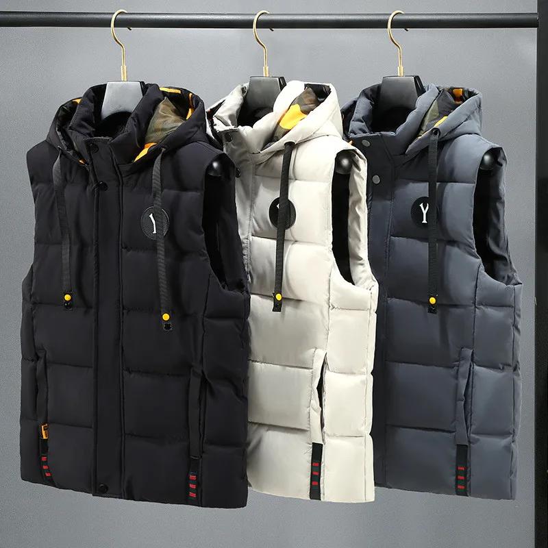 Men's Vest Jacket, Thick Cotton Waistcoat, Warm Vest, Trendy Loose Outer Wear, Fashionable and Handsome Hooded Vest