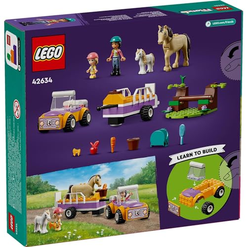Игрушка LEGO Friends Прицеп для пони и лошади, подарок, строительные блоки, для мальчиков и девочек, 4, 5 и 6 лет, животные, машина, миниатюрная машина, 42634