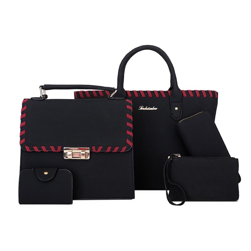 Новая плечевая сумка класса люкс контрастного цвета, плетеная сумка-ведро большой вместимости, однотонная сумка с замком, сумка через плечо, набор из пяти предметов