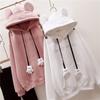 Autumn Winter Girls Hoodies Cute Bear Ears Printing Letter Long Sleeve Sweatshirt Children Fleece Thick Pullover Tops
