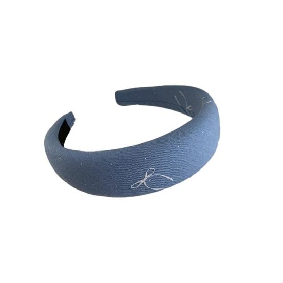 Сладкий стиль headband Yousheng Синяя вышивка Утолщенное наполнение губкой Узор из бантов Обруч для волос с гладкими краями Формирующий лицо Аксессуар для волос