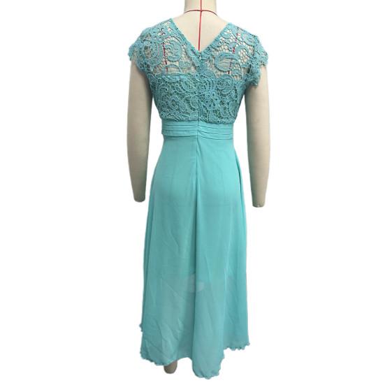 Вечернее платье с круглым вырезом, ажурное кружево, V-образная спинка, с поясом, узкая талия, потайная молния, неровный подол, двойной слой, короткий рукав, вечеринка для выпускного вечера в стиле ретро