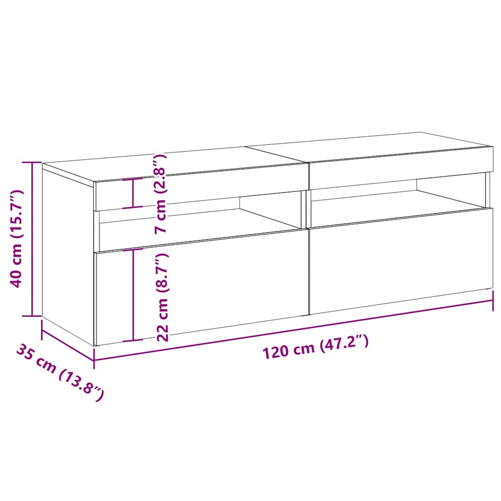 Fernsehschrank mit LED-Licht 2 Stück, Klappaufbewahrung Fernsehschrank, Aufbewahrungssideboard, 60x35x40 cm